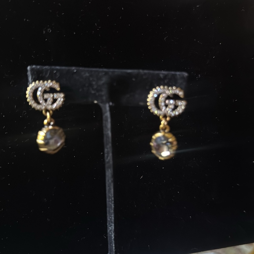 GG Drop Earrings - gray Crystal Dangle